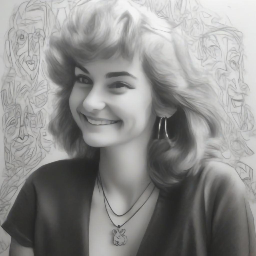  a woman wearing a necklace smiling the camera art made by a person with a pencil or marker