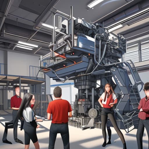  Generate a teacher and students and a machinery in one picture