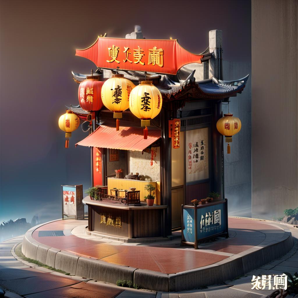  professional 3d model shop, big sign, chinese style . octane render, highly detailed, volumetric, dramatic lighting, civitai, hkmagic