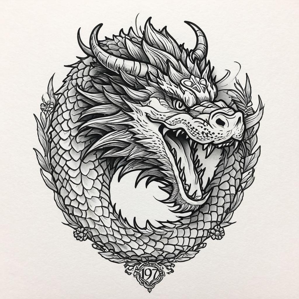  dragon, 1976,(tattoo), tattoo design