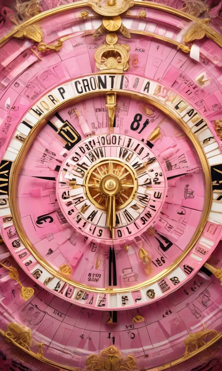  concept art color pink, white, black, gold dear dial, wheel of fortune . digital artwork, illustrative, painterly, matte painting, highly detailed, perfect hands