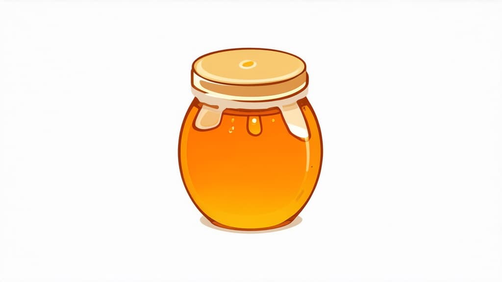  flat illustration, flaticon, (illustration:1.15), jar of honey isolated on white background ar 16:9, [cory loftis, strobist, pascal campion :: 0.2]