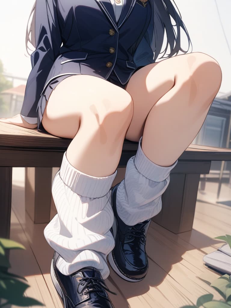  smile girls, uniforms, dark blue blazer, mini , cute, loose socks, thin legs, masterpiece, best quality,8k,ultra detailed,high resolution,an extremely delicate and beautiful,hyper detail