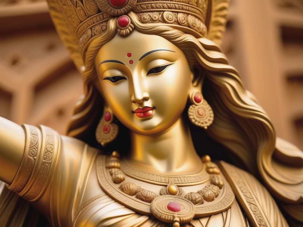  beautiful close up of an ancient eastern statue, serene divine expression