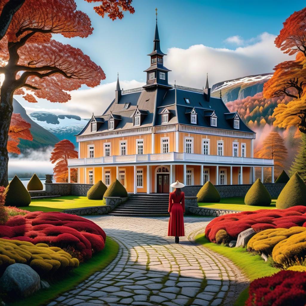  kirigami representation of scandinavia with a teary face on the background of a manor in norway . 3d, paper folding, paper cutting, japanese, intricate, symmetrical, precision, clean lines hyperrealistic, full body, detailed clothing, highly detailed, cinematic lighting, stunningly beautiful, intricate, sharp focus, f/1. 8, 85mm, (centered image composition), (professionally color graded), ((bright soft diffused light)), volumetric fog, trending on instagram, trending on tumblr, HDR 4K, 8K