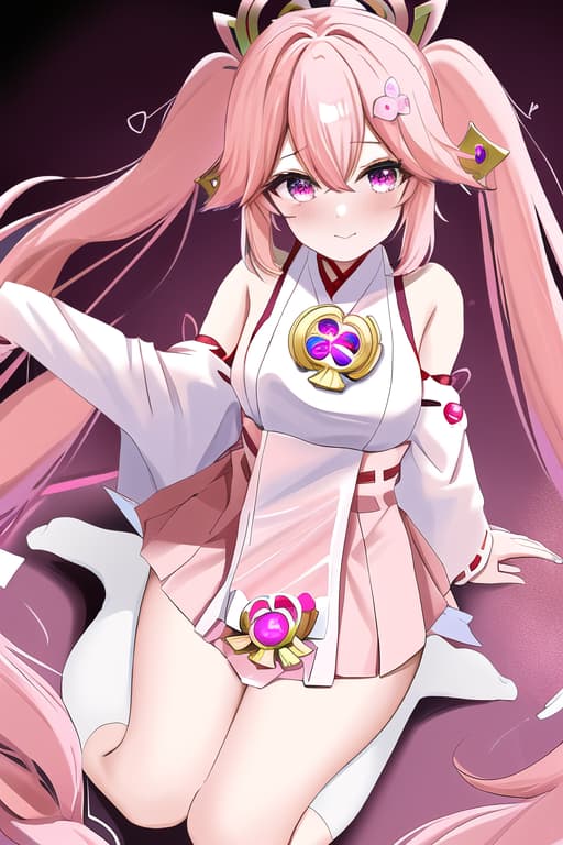  she had an pink twin tail hair and pink eyes and candy and rainbow cored vicaloid she’s a women if she’s called fandom miku she can be anything when you change her to any fandoms she’s made in august 13 and she’s s similar to sakura miku no canon age and fictosexual she had mikus high pitch tuned voice had pink miku long twin tails she likes candy and had heart hair tie on her twin tail and had one rainbow keyboard pupil and a pink eyes and pink miku dress with no sleeves or socks or shoes had rainbow mario stars in her bangs and decorations in her pink heart hair tie and is a rainbow core,(yae miko:1.3), (masterpiece), (highest quality), (intricate), (high detail)