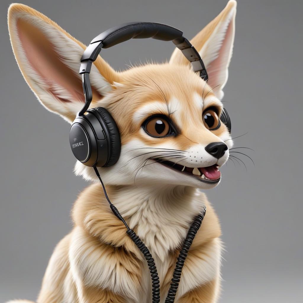  hyperrealistic art fennec in headphones works as a quality control operator, one head, smiles . extremely high resolution details, photographic, realism pushed to extreme, fine texture, incredibly lifelike