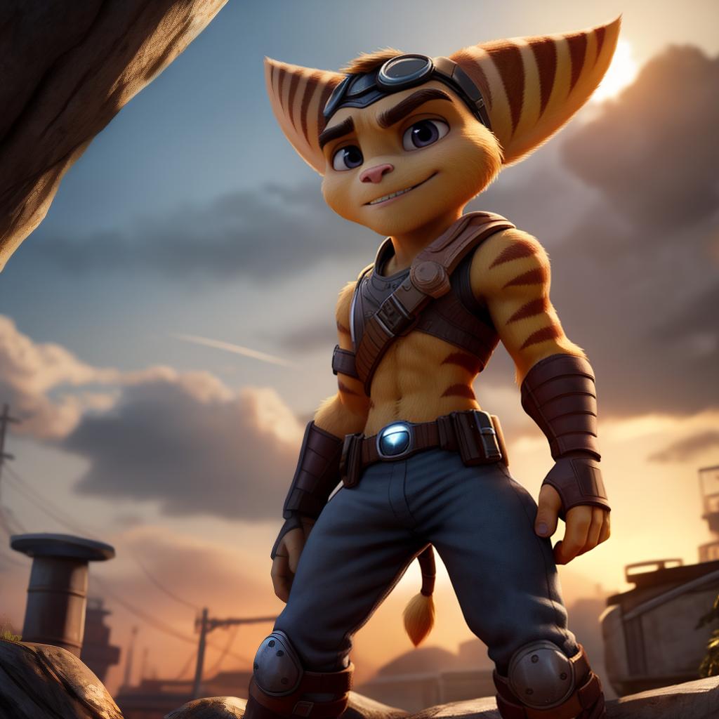  Ratchet and clank (dying light) full body, open eyes, masterpiece, 4k, fine details,