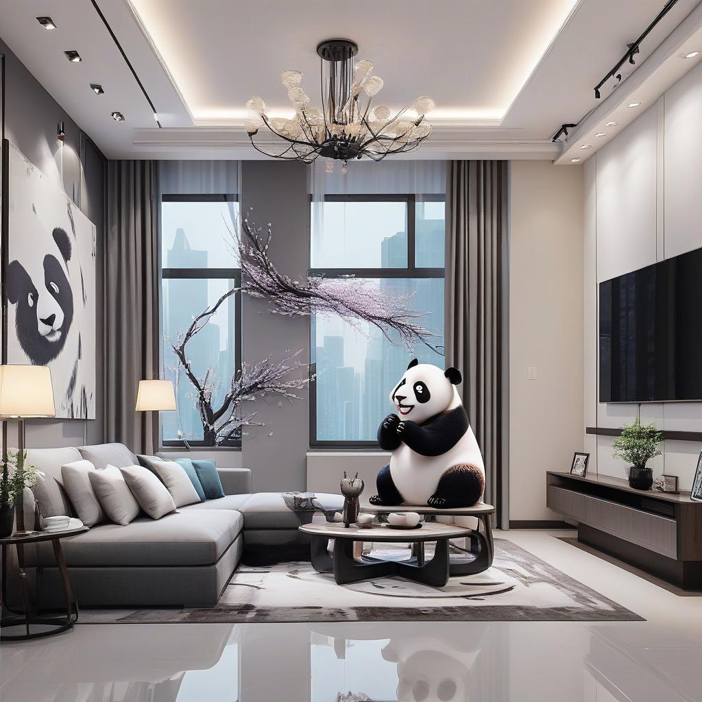  breathtaking panda streamer in a modern apartment . award winning, professional, highly detailed