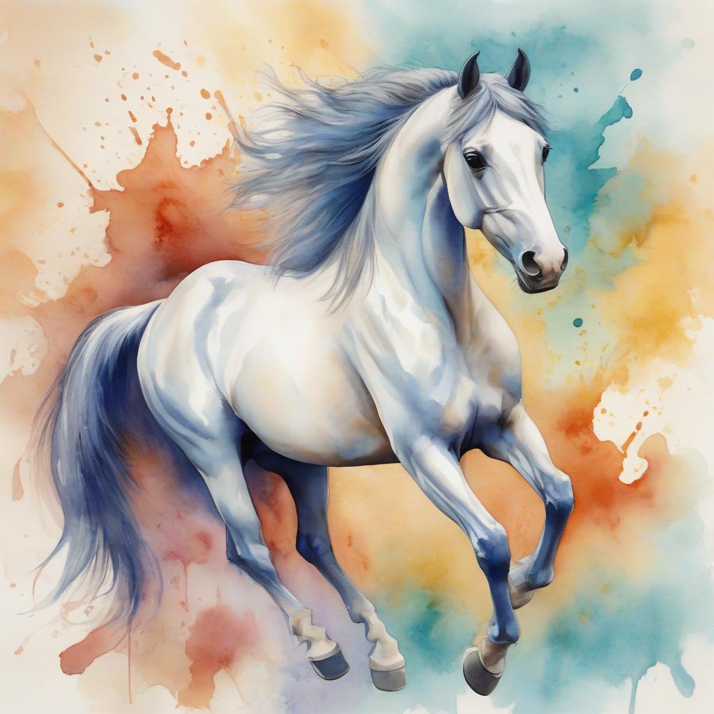  horse on colored watercolor background painted in watercolor