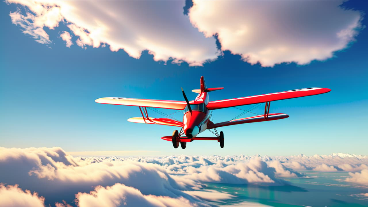  a split scene image showcasing a vintage biplane soaring above a modern sleek jetliner, surrounded by a vibrant sky filled with clouds, representing the evolution of aviation technology across time. hyperrealistic, full body, detailed clothing, highly detailed, cinematic lighting, stunningly beautiful, intricate, sharp focus, f/1. 8, 85mm, (centered image composition), (professionally color graded), ((bright soft diffused light)), volumetric fog, trending on instagram, trending on tumblr, HDR 4K, 8K