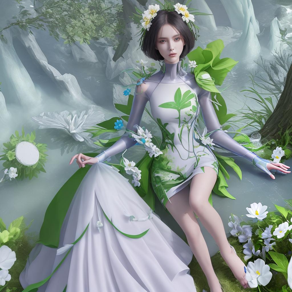  modern futuristic spring no model no human fashion sprouting dress as flower clother and natuke as one mash up clothes as nature