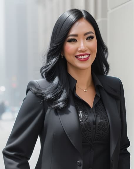  black hair and blue suit, with big smile! hyperrealistic, full body, detailed clothing, highly detailed, cinematic lighting, stunningly beautiful, intricate, sharp focus, f/1. 8, 85mm, (centered image composition), (professionally color graded), ((bright soft diffused light)), volumetric fog, trending on instagram, trending on tumblr, HDR 4K, 8K