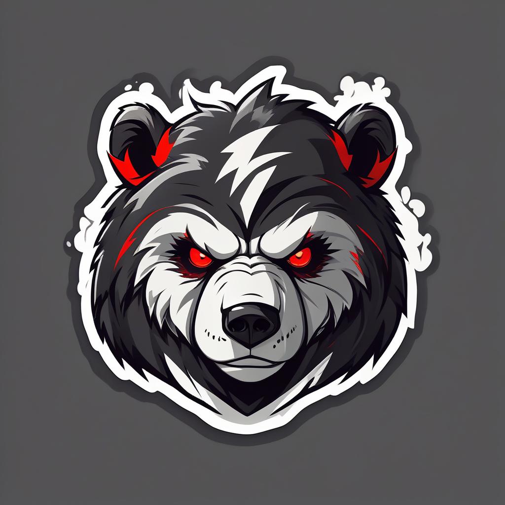  the logo of the head of an evil bear, red eyes, white and black coat., sticker