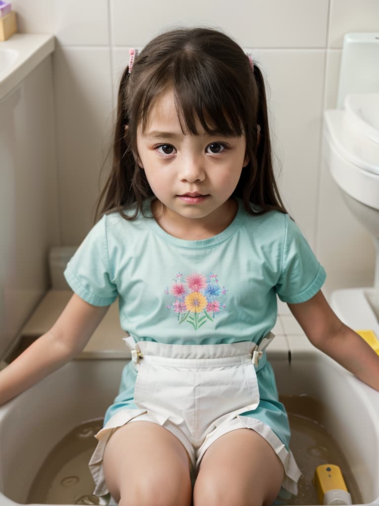  1st grade in elementary school, girl in poo, toilet, masterpiece, best quality,8k,ultra detailed,high resolution,an extremely delicate and beautiful,hyper detail