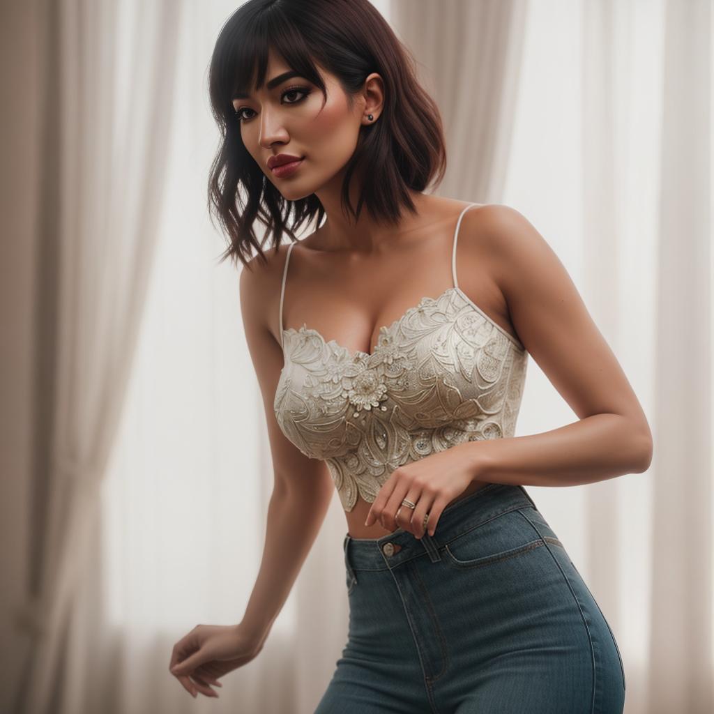  change her outfit hyperrealistic, full body, detailed clothing, highly detailed, cinematic lighting, stunningly beautiful, intricate, sharp focus, f/1. 8, 85mm, (centered image composition), (professionally color graded), ((bright soft diffused light)), volumetric fog, trending on instagram, trending on tumblr, HDR 4K, 8K