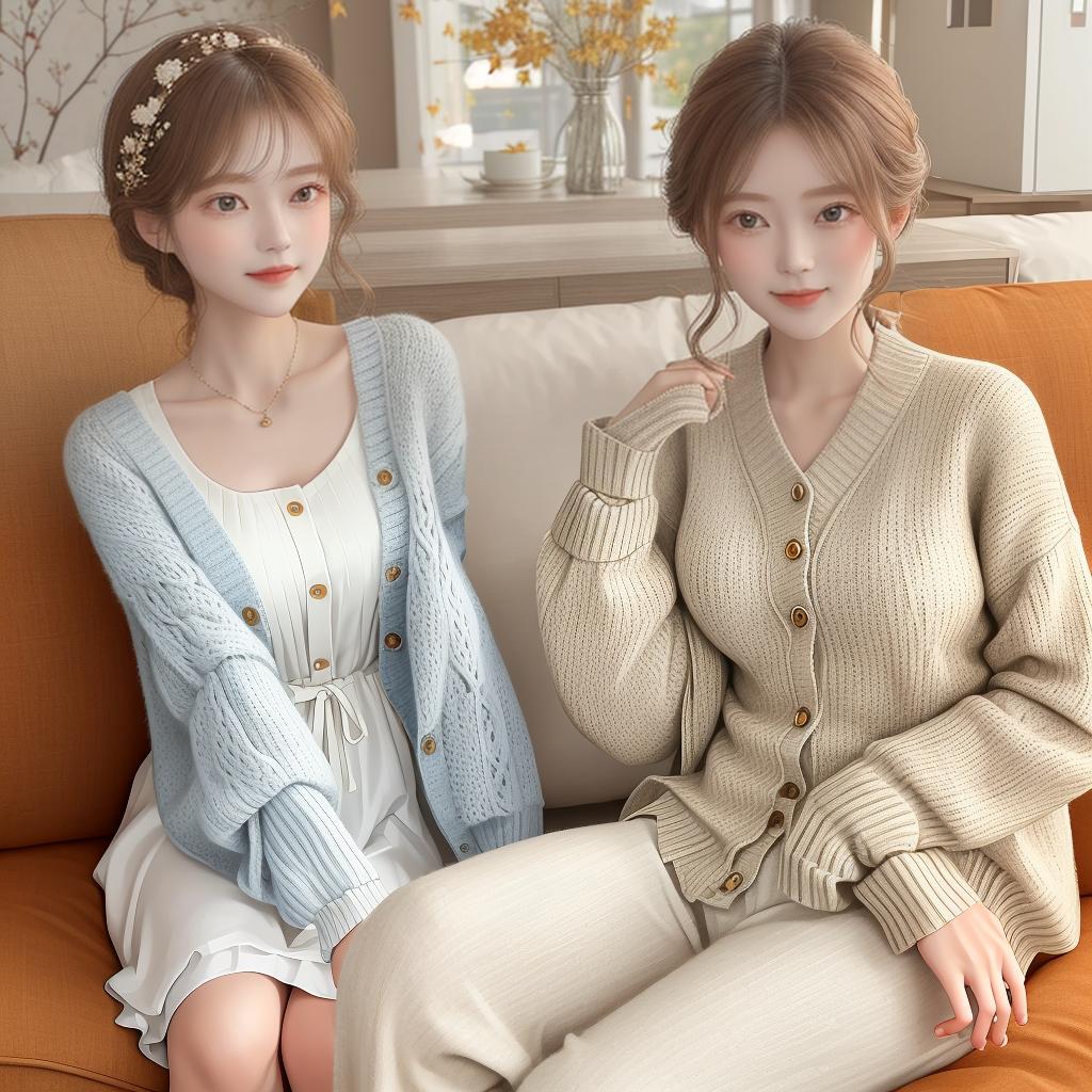  Masterpiece, best quality, romantic early autumn without an elegant dress, with a knitted cardigan, both to cope with the cool weather, but also to show a gentle feminine charm. Soft warm colors such as rice white, light orange, highlight the romantic atmosphere of autumn.