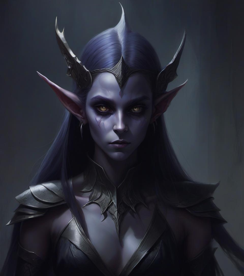  concept art dark elf girl with small neat ears . digital artwork, illustrative, painterly, matte painting, highly detailed