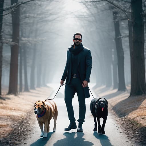  a poor man with dog hyperrealistic, full body, detailed clothing, highly detailed, cinematic lighting, stunningly beautiful, intricate, sharp focus, f/1. 8, 85mm, (centered image composition), (professionally color graded), ((bright soft diffused light)), volumetric fog, trending on instagram, trending on tumblr, HDR 4K, 8K