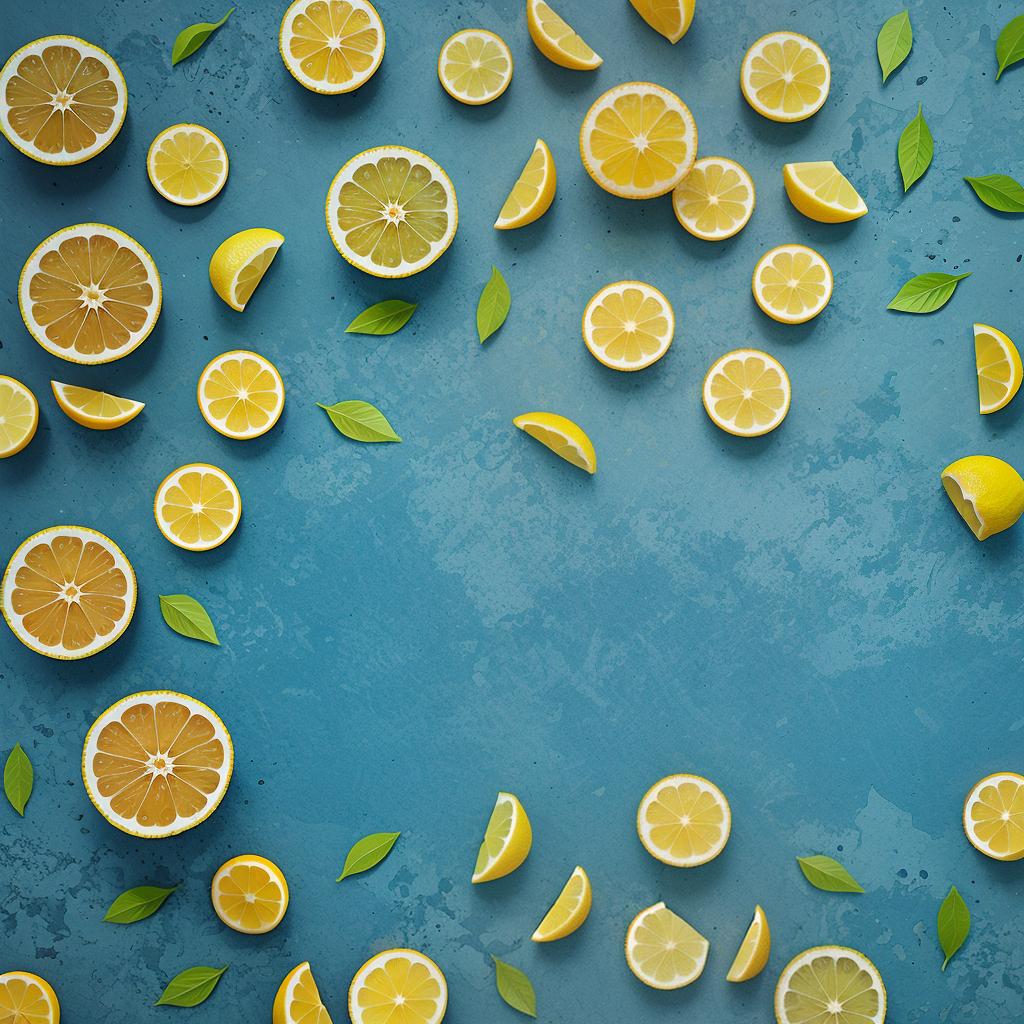  with vibrant abstract elements, blockprints of lemons