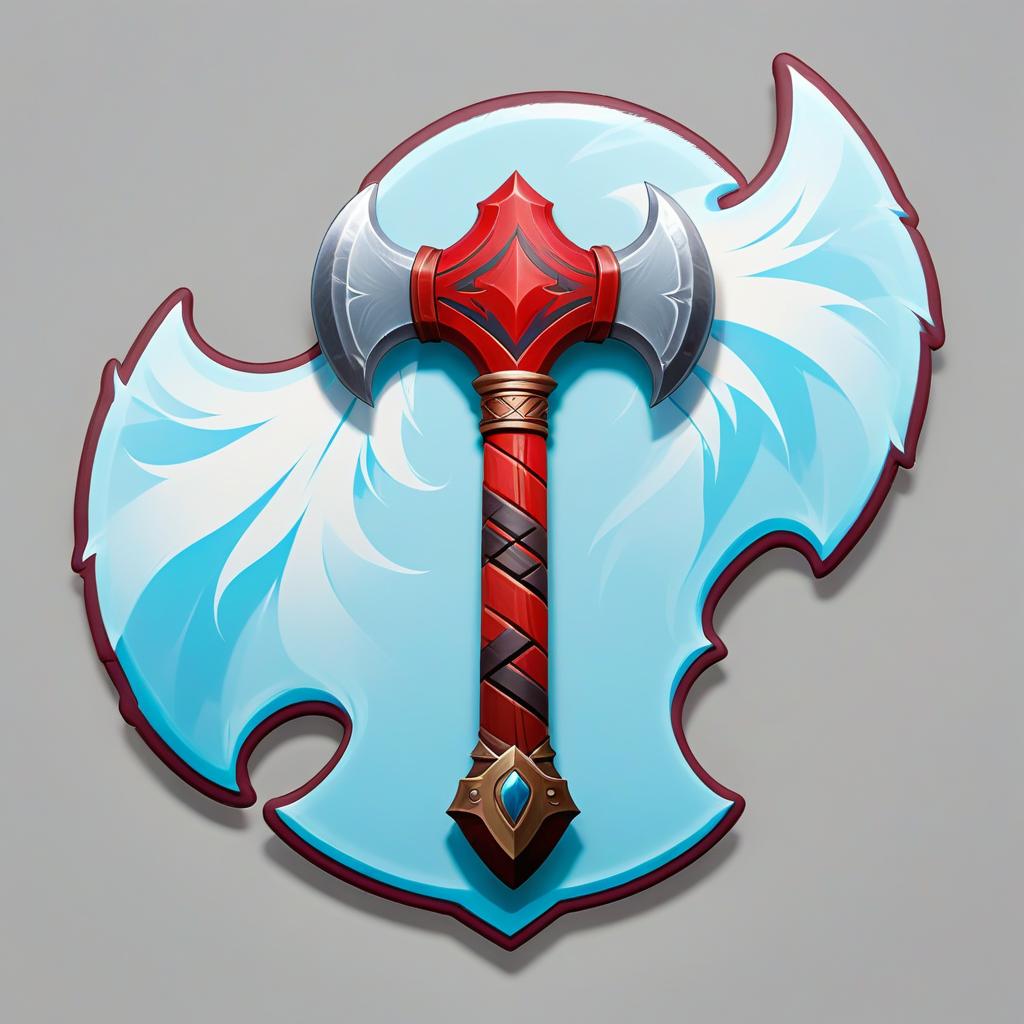  ethereal fantasy concept art of red barbarian big battle axe, tribal accessories, rpg class minimal badge logo . magnificent, celestial, ethereal, painterly, epic, majestic, magical, fantasy art, cover art, dreamy, sticker