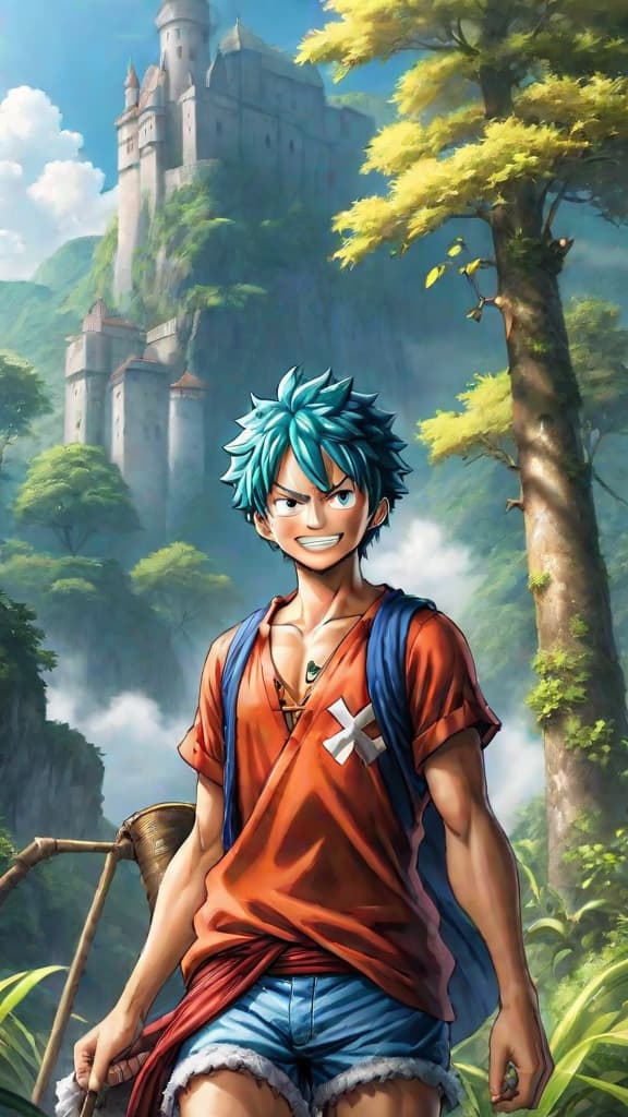  an anime art depicting the possibility of joy boy being a giant in the one piece world. hyperrealistic, full body, detailed clothing, highly detailed, cinematic lighting, stunningly beautiful, intricate, sharp focus, f/1. 8, 85mm, (centered image composition), (professionally color graded), ((bright soft diffused light)), volumetric fog, trending on instagram, trending on tumblr, HDR 4K, 8K