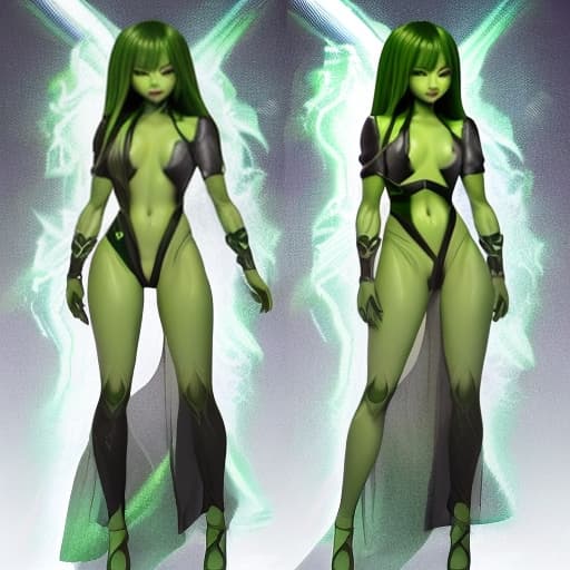  Jennie Kim as a green-skinned humanoid female from another galaxy, full body