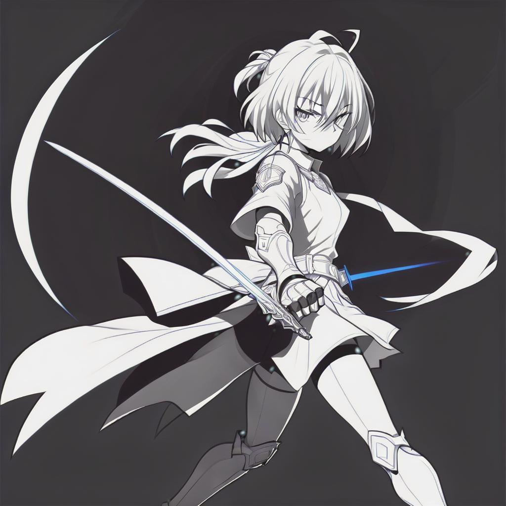  line art drawing night saber girl, battle stance, same nightmare. anime style . professional, sleek, modern, minimalist, graphic, line art, vector graphics