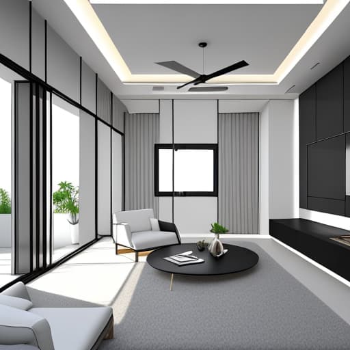  Create me a minimalist house design with living room in the middle and bedrooms at both sides of the house