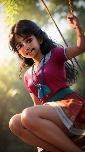  Kerala girl Swinging on a swing tied to a tree. beautiful smile., hyperrealistic, high quality, highly detailed, perfect lighting, intricate, sharp focus, f/1. 8, 85mm, (centered image composition), (professionally color graded), ((bright soft diffused light)), trending on instagram, HDR 4K, 8K