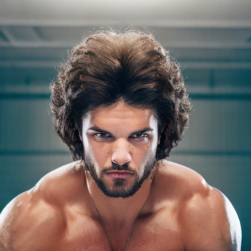 portrait+ style WWE superstar queer brunette hunk dude face