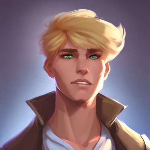 portrait+ style action RPG game character LGBT queer blonde hunk dude face