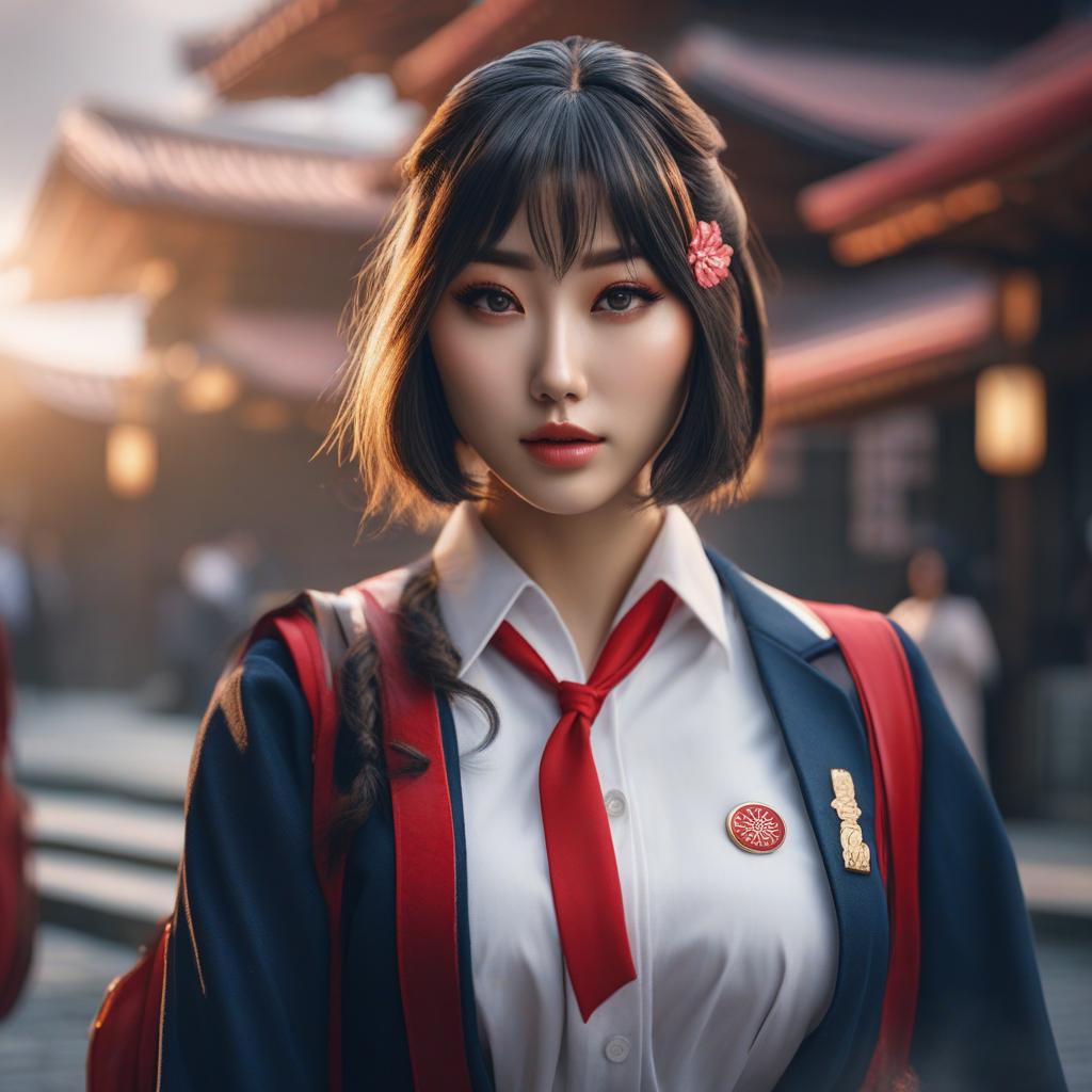  japanese schoolgirl, ((realistic)) hyperrealistic, full body, detailed clothing, highly detailed, cinematic lighting, stunningly beautiful, intricate, sharp focus, f/1. 8, 85mm, (centered image composition), (professionally color graded), ((bright soft diffused light)), volumetric fog, trending on instagram, trending on tumblr, HDR 4K, 8K