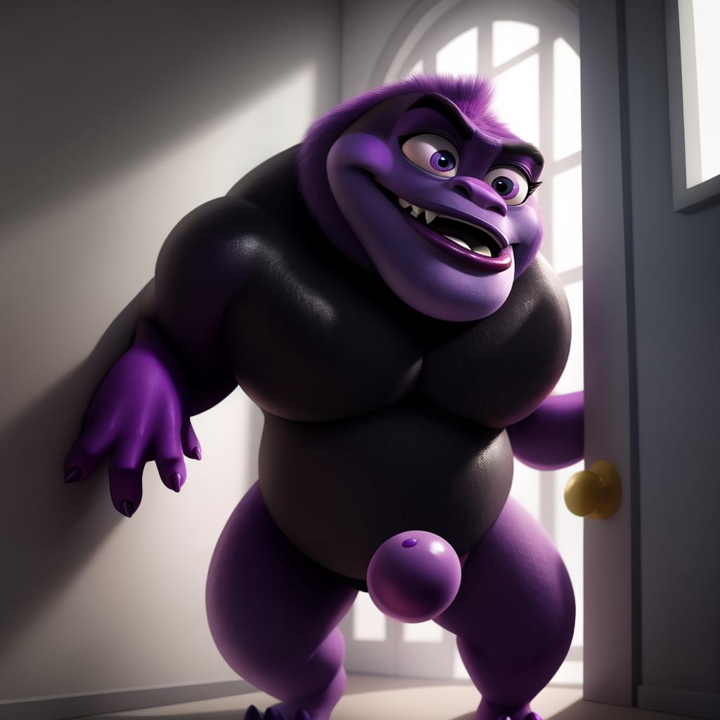  Homosexual coloured monsters (monsters inc), full body, very big black shiny lips, open eyes, masterpiece, 4k, fine details,