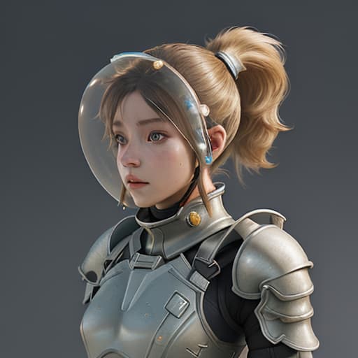  girl, humanity, wearing biological armor, shell, fully enclosed helmet, (solo: 1.5), dynamic, best quality, masterpiece, c4d, ponytail.