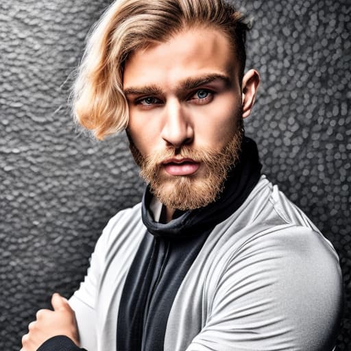 portrait+ style Russian LGBT queer fitness trainer blonde hunk dude face