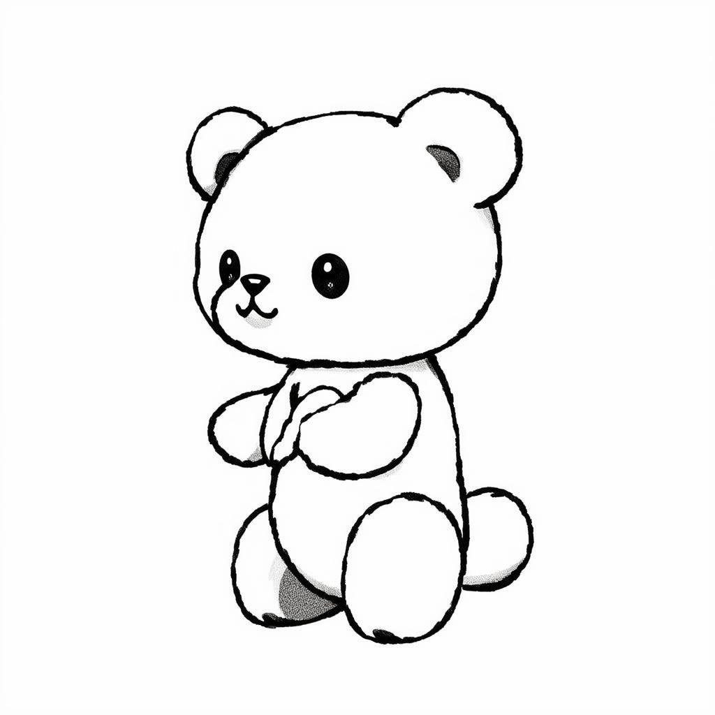  contour, very simple image in one unbroken black ink line, single line of kawaii cute teddy bear side view using a single continuous black line ink brushon white background, drawing should be created without lifting the pen, recognizable features of kawaii cute teddy bear side view in one unbroken line