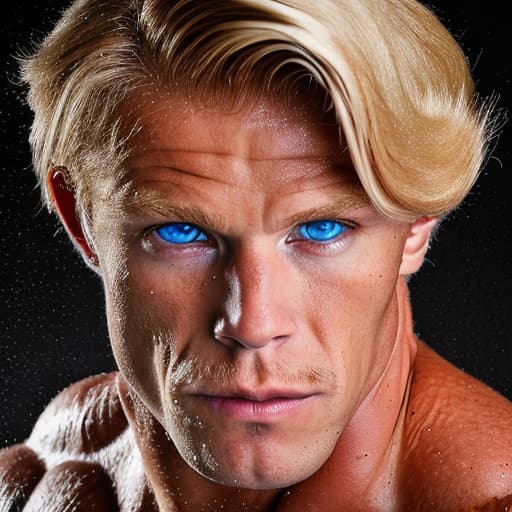 portrait+ style IFBB star bodybuilder queer blonde hunk dude face