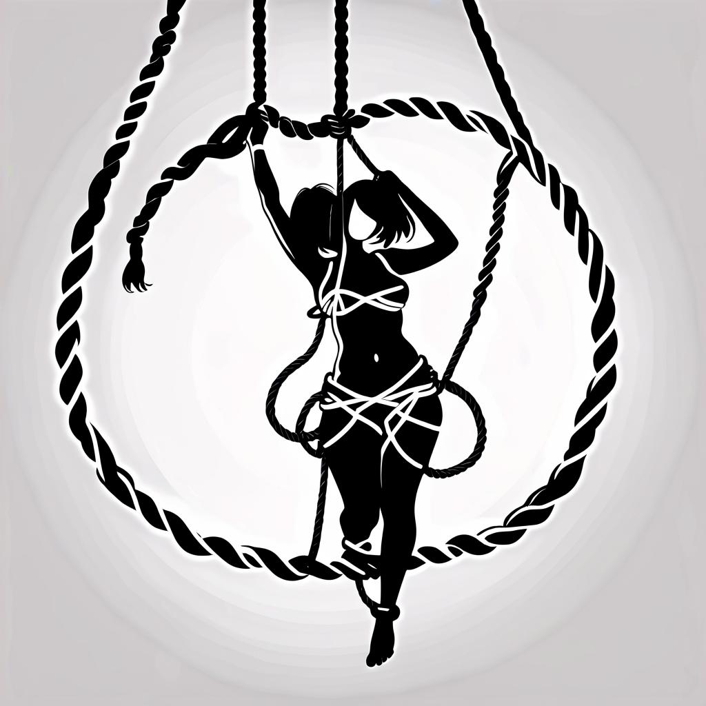  logo, shibari girl, girl in ropes, silhouette, black white