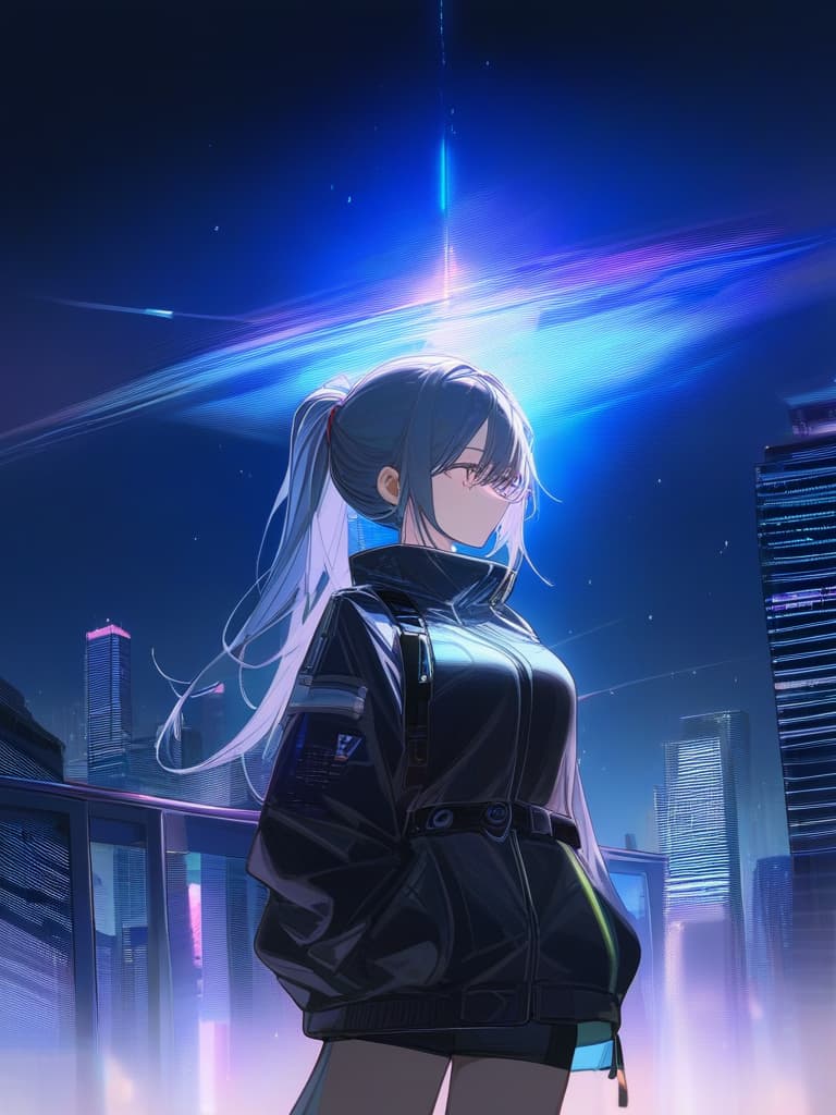  1girl,ponytail,(space time is distorted)1 4,(raindrops)1 2,city,cyberpunk,reflective jacket,standing,(iridescent light)1 2,1girl,ponytail,(space time is distorted)1 4,(raindrops)1 2,city,cyberpunk,reflective jacket,standing,(iridescent light)1 2,