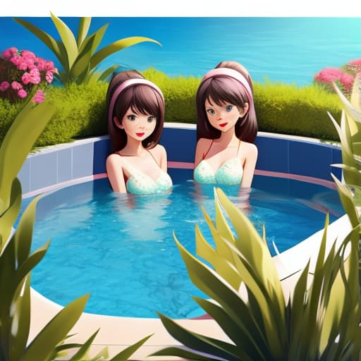  Nude and sexy sisters swimming naked in the pool