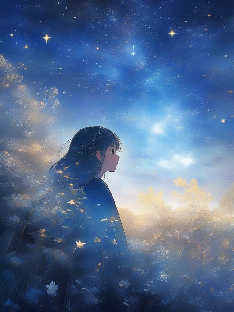  starry sky, girl, profile, masterpiece, best quality,8k,ultra detailed,high resolution,an extremely delicate and beautiful,hyper detail