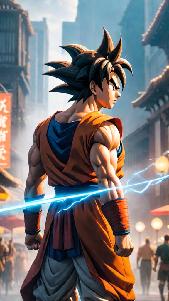  anime art: goku's mysterious power surges leave even the gods puzzled, hinting at untapped transformations. hyperrealistic, full body, detailed clothing, highly detailed, cinematic lighting, stunningly beautiful, intricate, sharp focus, f/1. 8, 85mm, (centered image composition), (professionally color graded), ((bright soft diffused light)), volumetric fog, trending on instagram, trending on tumblr, HDR 4K, 8K