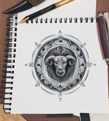  masterpiece, best quality, aries tattoo sketch