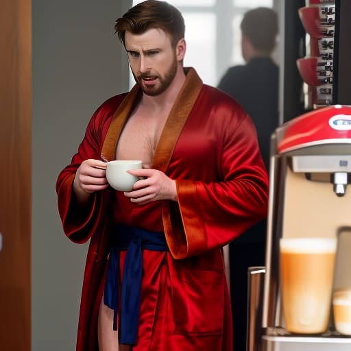  chris evans in a red silk robe serves coffee to that holland