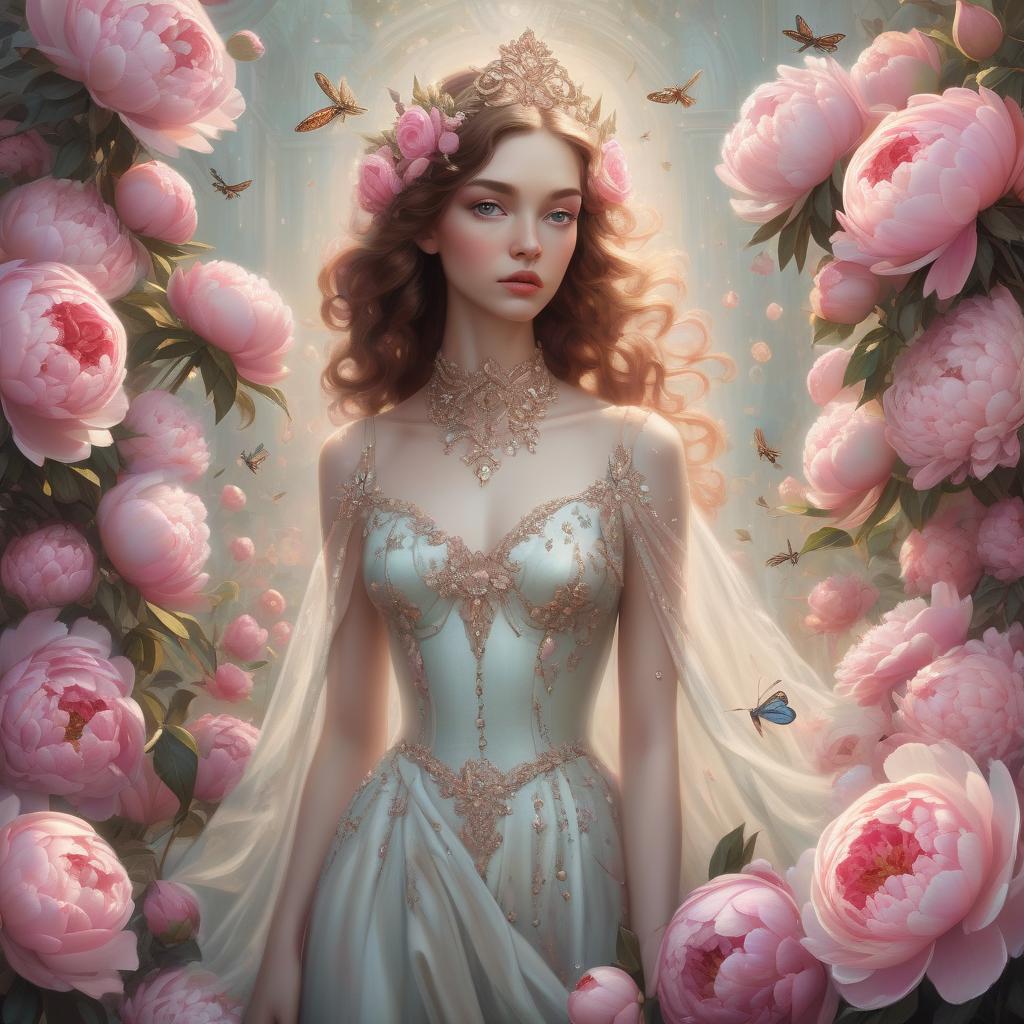  daniel merriam art, jennifer healey art, tatyana doronina art, fantasy art, beautiful renaissance painting of woman, perfect face, painting of full body rennaissance gown, sparkles, beautiful goddess, haute couture, princess dress, beautiful symmetrical face, pre raphaelite, soft shadows, stunning, dreamy, elegant, ornate, style of tom bagshaw, roberto ferri and marco mazzoni, hyper realistic, matte painting , enhanced, photo render, 8k, art by artgerm, wlop, loish, ilya kuvshinov, 8 k hyperrealistic, crackles, hyperdetailed, beautiful lighting, detailed background, depth of field, symmetrical face, frostbite 3 engine, cryengine, bubbles, dragonflies, garden of roses and peonies background, ultra detailed, soft lighting