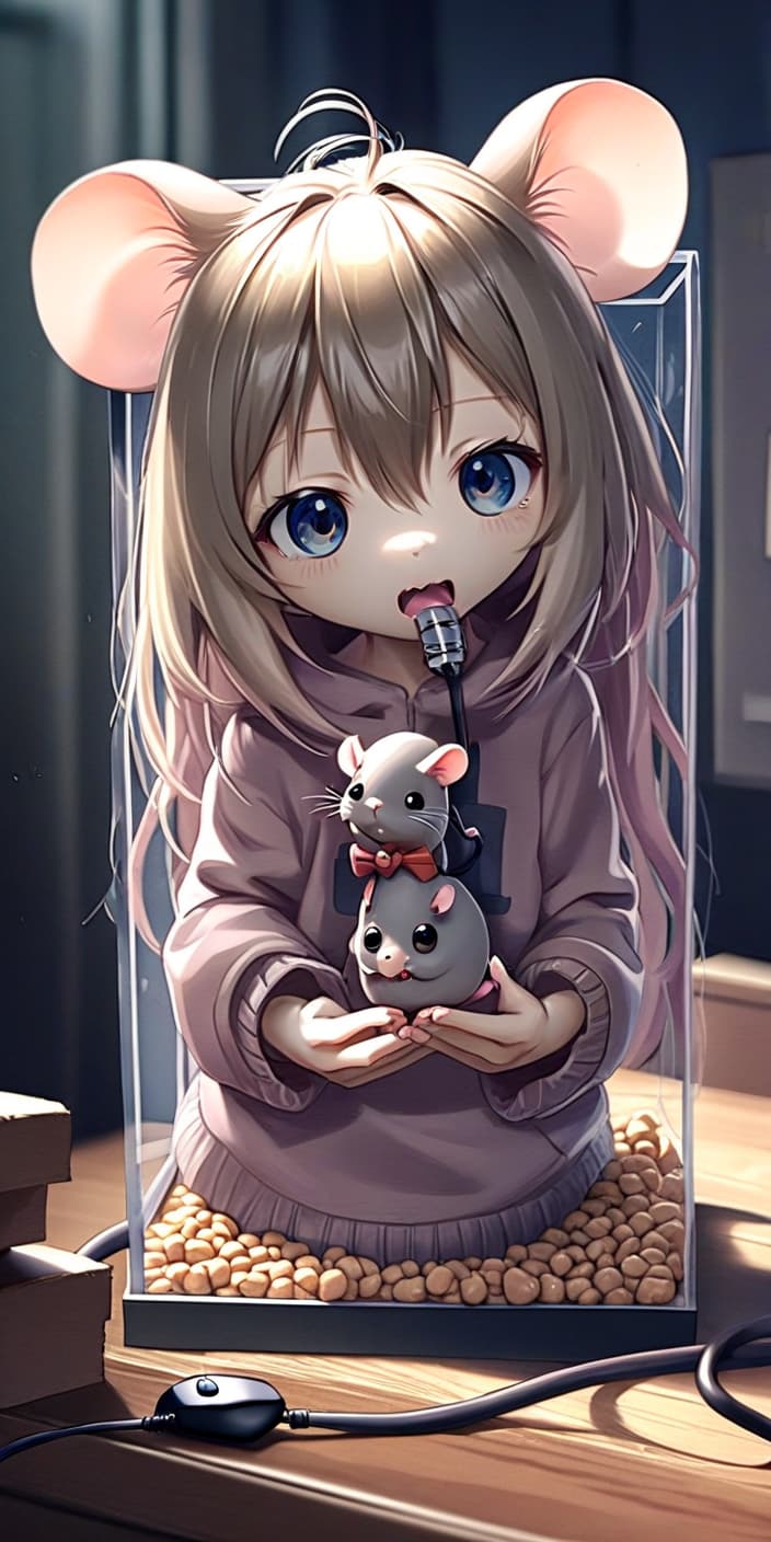  anime artwork mouse trapped . anime style, key visual, vint, studio anime, highly detailed, perfect hands, perfecteyes