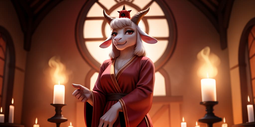  Female goat anthro, hot, cult robes,, open eyes, masterpiece, 4k, fine details,