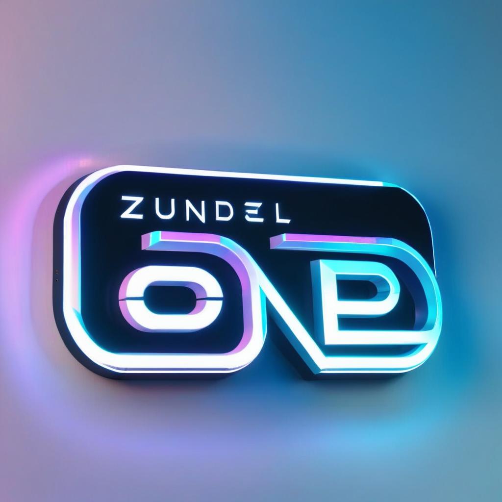  futuristic bright cyberpunk sign that says zundel zone with bold letters, (logo), advanced, high tech, sleek, sci fi, abstract, digital elements, metallic, neon colors, progressive