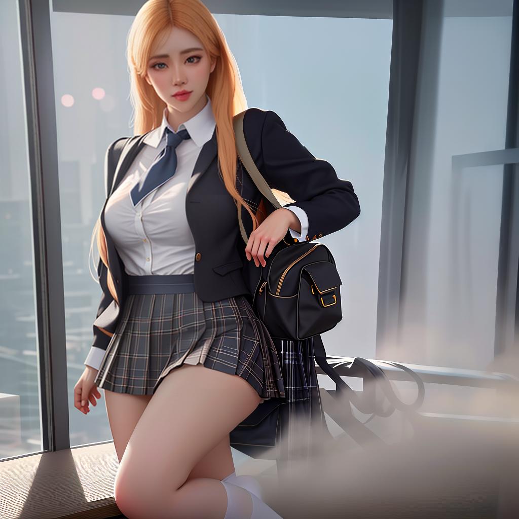  school girl hyperrealistic, full body, detailed clothing, highly detailed, cinematic lighting, stunningly beautiful, intricate, sharp focus, f/1. 8, 85mm, (centered image composition), (professionally color graded), ((bright soft diffused light)), volumetric fog, trending on instagram, trending on tumblr, HDR 4K, 8K